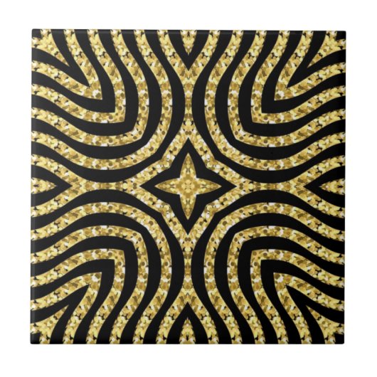 Carreau Golden Glitter Wave Pattern on Black (Devant)
