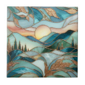 Carreau Golden Mountain Peaks Forest Stained Glass Art (Devant)