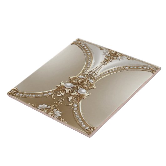Carreau Golden Ornate Frame with Pearls Ceramic Tile (Côté)