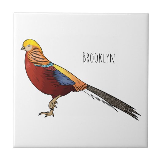 Carreau Golden pheasant bird cartoon illustration  (Devant)