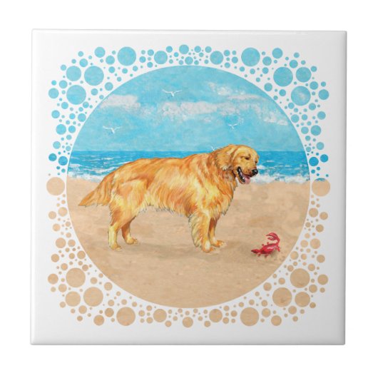 Carreau Golden Retriever à la Plage (Devant)