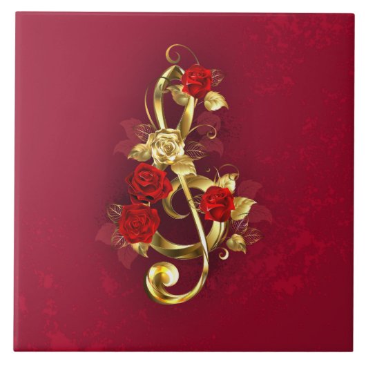 Carreau Golden Treble Clef avec fleurs Roses (Devant)