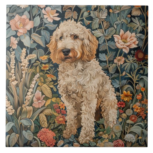 Carreau Goldendoodle Garden Tapestry Anniversaire (Devant)
