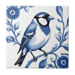 Carreau Goldfinch Delft Bleu et blanc Finch Floral Bird