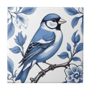 Carreau Goldfinch Finch Oiseau Delft Bleu et blanc Floral