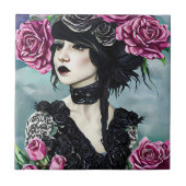 Carreau Goth Girl rose Roses imaginaire art (Devant)