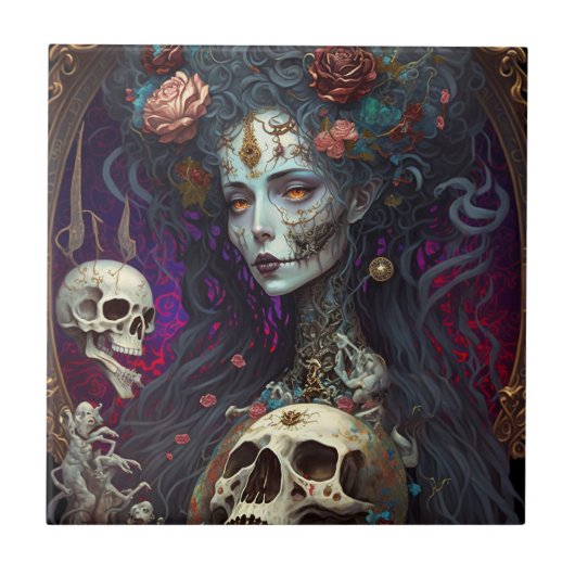 Carreau Goth Skull Zombie Femme Gothique (Devant)