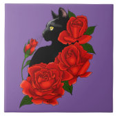 Carreau Gothique Chat Noir Roses Rouges Violet (Devant)