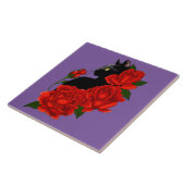 Carreau Gothique Chat Noir Roses Rouges Violet (Côté)
