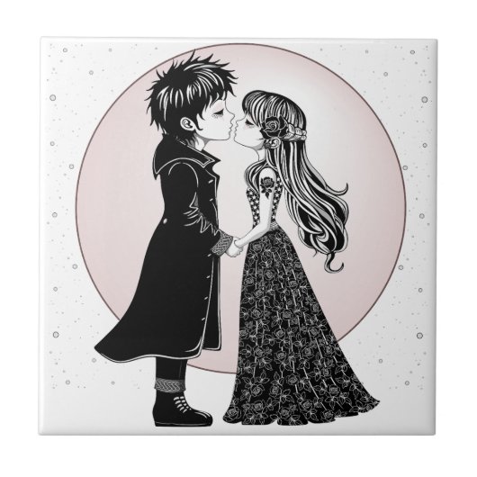 Carreau Gothique Emo Enfants Kiss Valentine's Day (Devant)