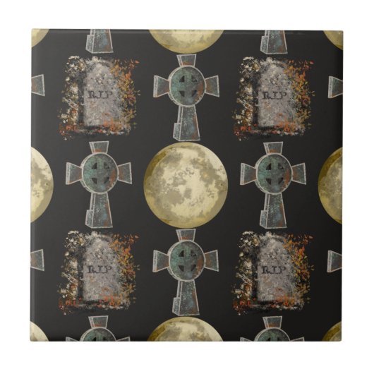 Carreau Gothique R.I.P. Headstone Celtic Cross Pleine lune (Devant)