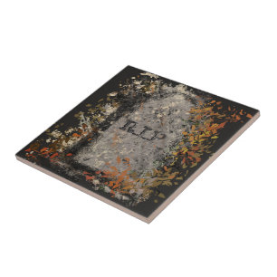 Carreau Gothique Vintage R.I.P. Headstone Et Feuilles Auto