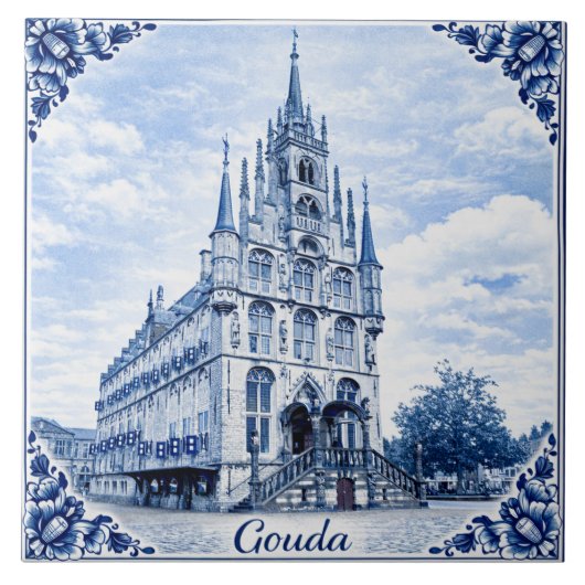 Carreau Gouda town hall Delft Blue style ceramic tile (Devant)