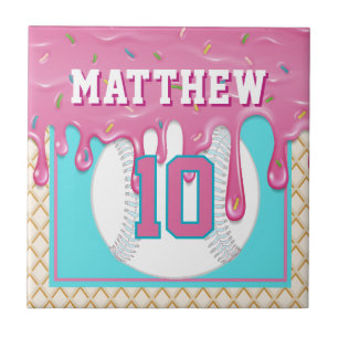 Carreau Goutte de baseball rose et turquoise