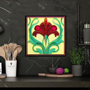 Carreau Gracie Fleur Rouge Art Déco Carrelage en céramique