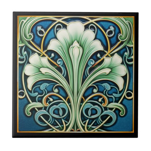Carreau Gracité bleu Fan Fleur Art Déco Carrelage en céram (Devant)