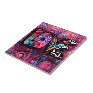 Carreau Graffiti Abstrait Love Word Valentine Floral Rose