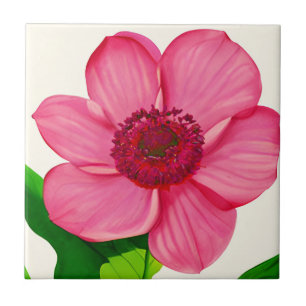 Carreau Grand anémone rose avec Feuilles vert émeraude