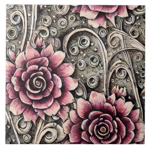 Carreau Grand Motif gothique Vintage rose