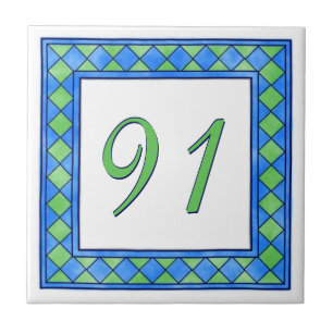 Carreau Grand numéro de maison vert et bleu
