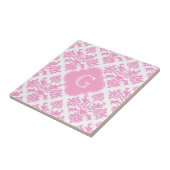 Carreau Grand rose blanc Floral Damask rose Monogramme Éti (Côté)