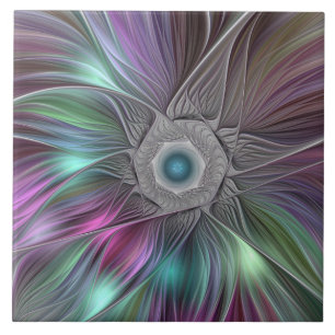 Carreau Grande Fleur colorée Abstraite Trippy Fractal Art