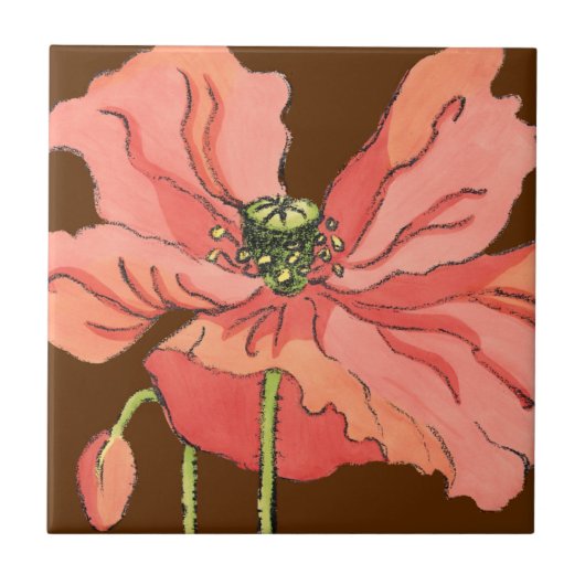 Carreau Grande Fleur rose avec Arrière - plan rouge profon (Devant)