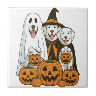 Carreau Grande Pyrenees Chien Fantôme Sorcière Halloween C