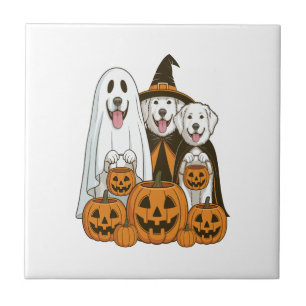 Carreau Grande Pyrenees Chien Fantôme Sorcière Halloween C