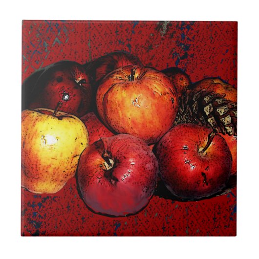Carreau Grandmal's Bunches of Apples Tile-Red (Devant)
