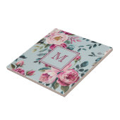 Carreau Grandmillennial Rose Poussiéreuse Florale Monogram (Côté)