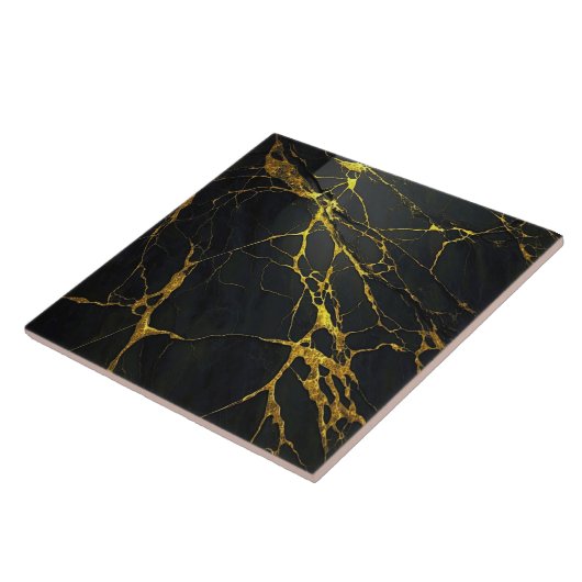 Carreau Granit noir avec tuile en céramique de veines or (Côté)