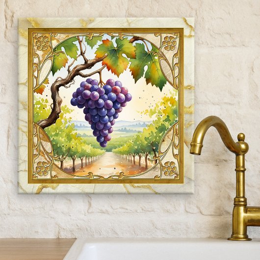 Carreau Grapes Vineyard Gold Ceramic Tile
