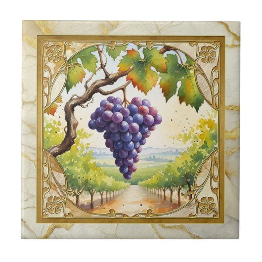Carreau Grapes Vineyard Gold Ceramic Tile (Devant)