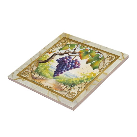 Carreau Grapes Vineyard Gold Ceramic Tile (Côté)