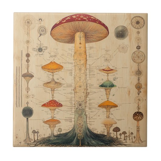 Carreau Graphique botanique de champignons vintage (11) (Devant)