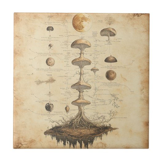 Carreau Graphique botanique de champignons vintage (12) (Devant)