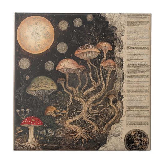 Carreau Graphique botanique de champignons vintage (7) (Devant)