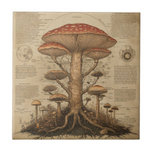 Carreau Graphique botanique de champignons vintage (9)