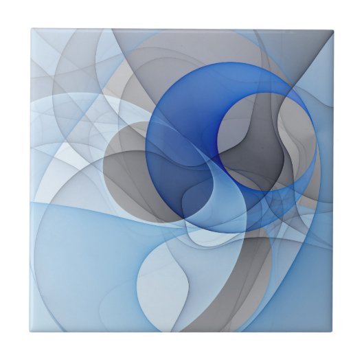 Carreau Graphique d'art fractal gris bleu Abstrait moderne (Devant)