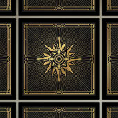 Carreau Graphisme compas soleil levant or Art déco noir
