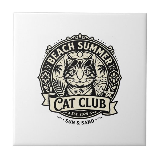Carreau Graphisme de chat drôle d'été de plage - Été de pl (Devant)