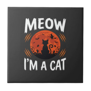 Carreau Graphisme de silhouette de chat de lune drôle d'Ha