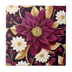 Carreau Gras Bourgogne Feuilles Or Et Floral