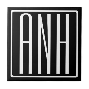 Carreau Gras moderne 3 initiales Monogramme   Blanc sur no