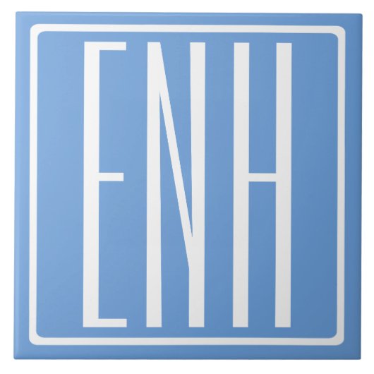 Carreau Gras moderne 3 initiales Monogramme | Bleu doux (Devant)