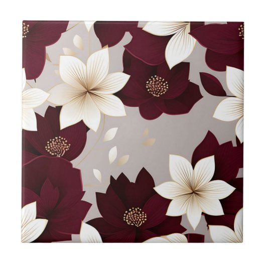Carreau Gras Moderne Floral Bourgogne (Devant)