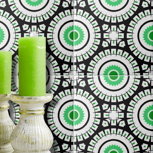 Carreau Gras vert noir et blanc Motif géométrique