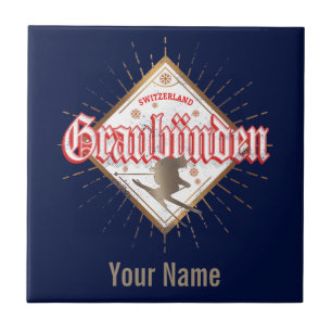 Carreau Graubünden Suisse skieur rétro vintage