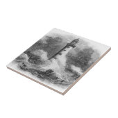 Carreau Gravure à l'eau-forte noire et blanche de phare (Côté)